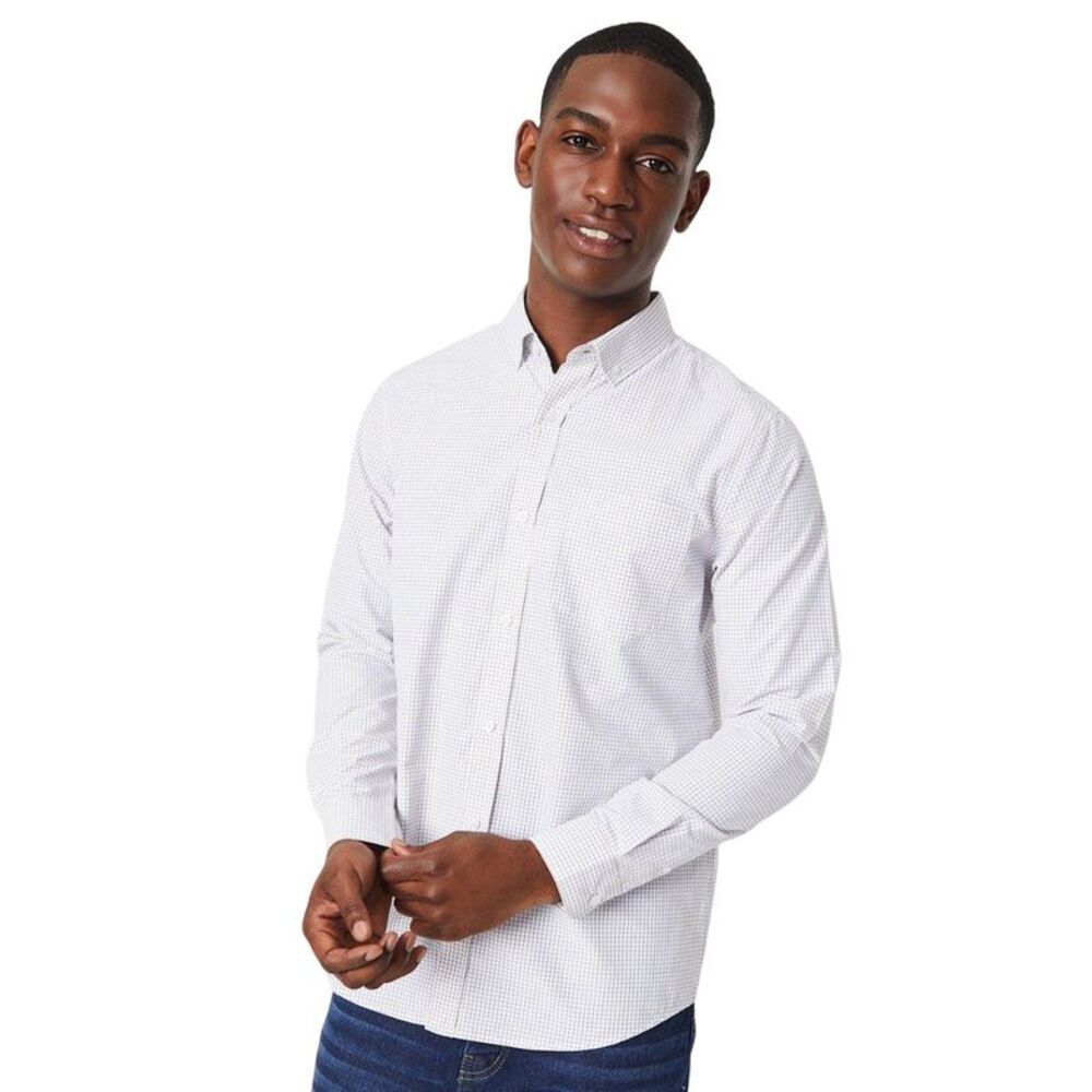 Maine Mens Tattersall Check Long-Sleeved Shirt / Tan